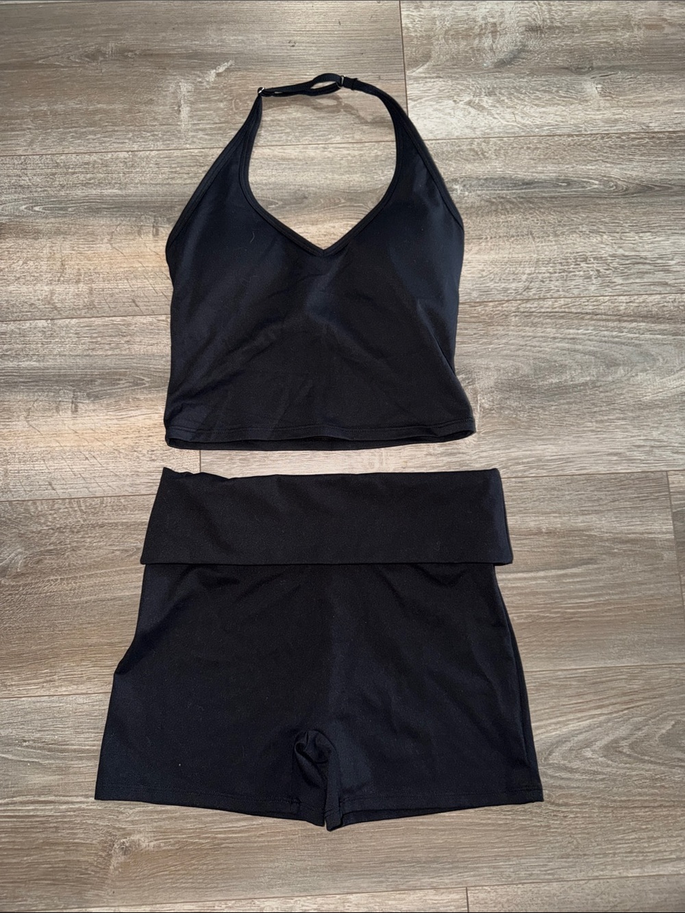 Women’s Black Fold-Over Athletic Shorts Set- Versatile Workout Staple